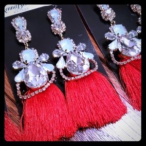 Red fringe KennaBee rhinestone earrings